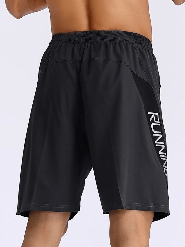 Men's loose quick-dry shorts with zippered pockets, designed for running, featuring a breathable and lightweight polyester fabric.