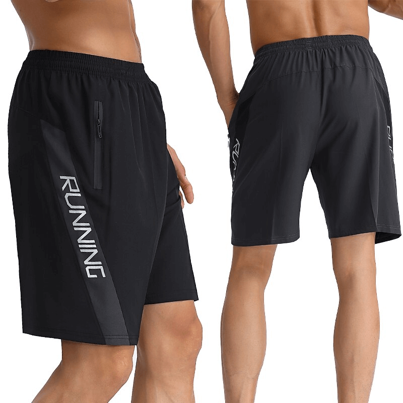 Loose Sports Quick Dry Men's Shorts with Zippered Pockets, solid black design, perfect for running and active wear.
