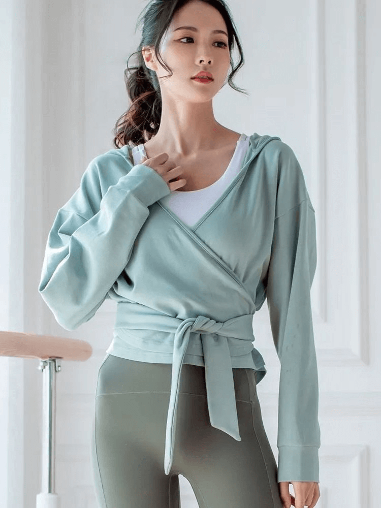 Loose Sports Women's Top with Long Sleeves Tie Waist - SF1818