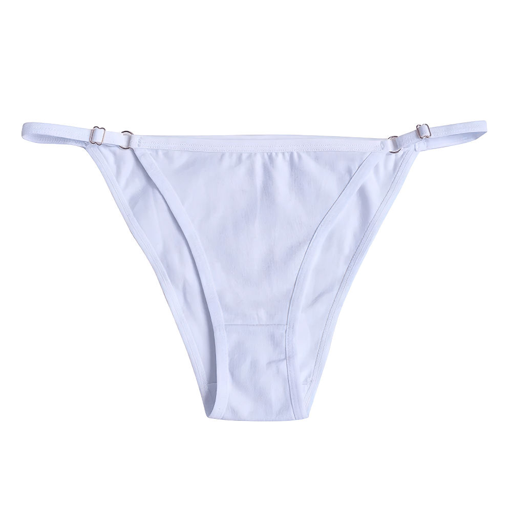 Low Rise Brazilian Cotton Briefs for Women - SF4636 in white with adjustable side straps and minimal back coverage.