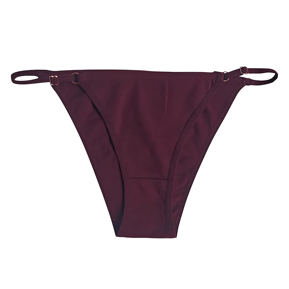 Low Rise Brazilian Cotton Briefs for Women - SF4636 in solid burgundy color with adjustable side straps.