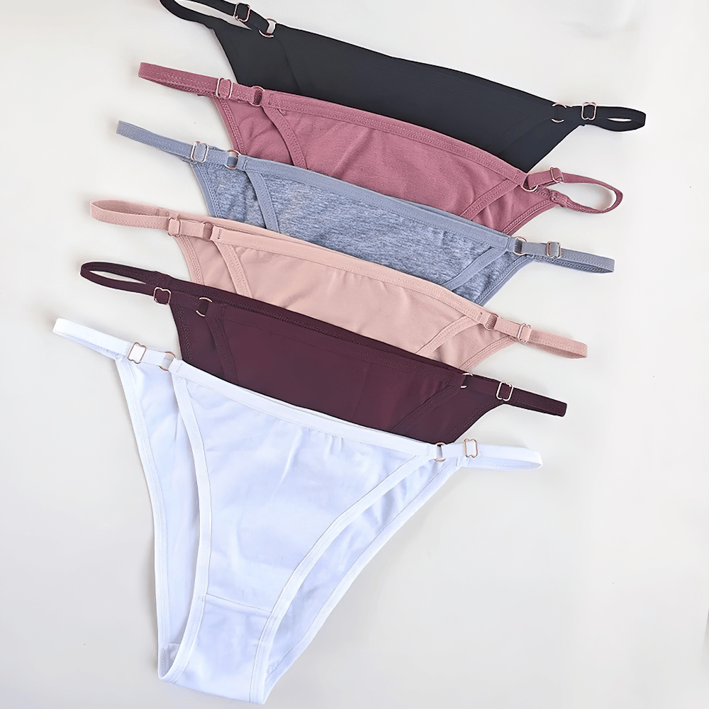 Low Rise Brazilian Cotton Briefs for Women - SF4636 in five colors with adjustable side straps and metal ring accents.