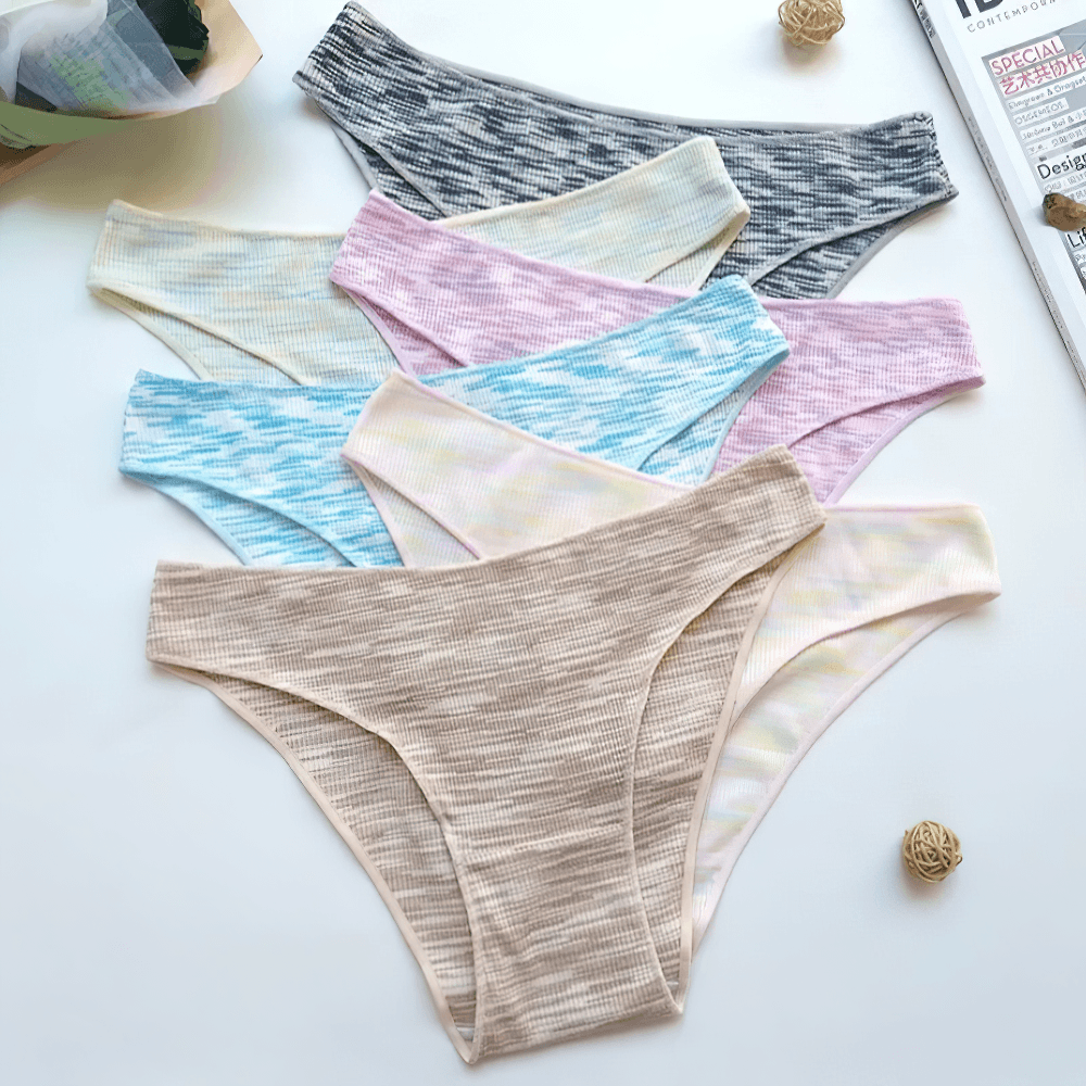 Low Rise V-Waist Seamless Brief Panties for Women - SF4663 in various soft pastel shades and marled knit finishes.
