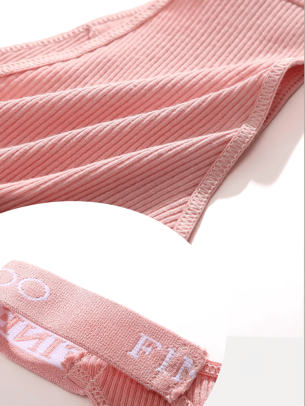 Low Waist Ribbed Cotton Thong Panties for Women - SF4631 in soft pink color with ribbed texture and logo waistband.