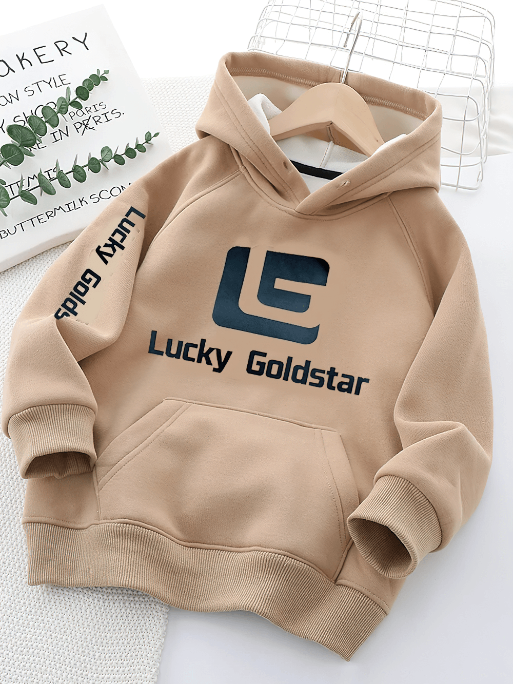 Lucky Goldstar unisex hoodie for kids, plush lining, stylish logo, cozy hood. Perfect for casual outings or relaxing at home. Model SF3103.