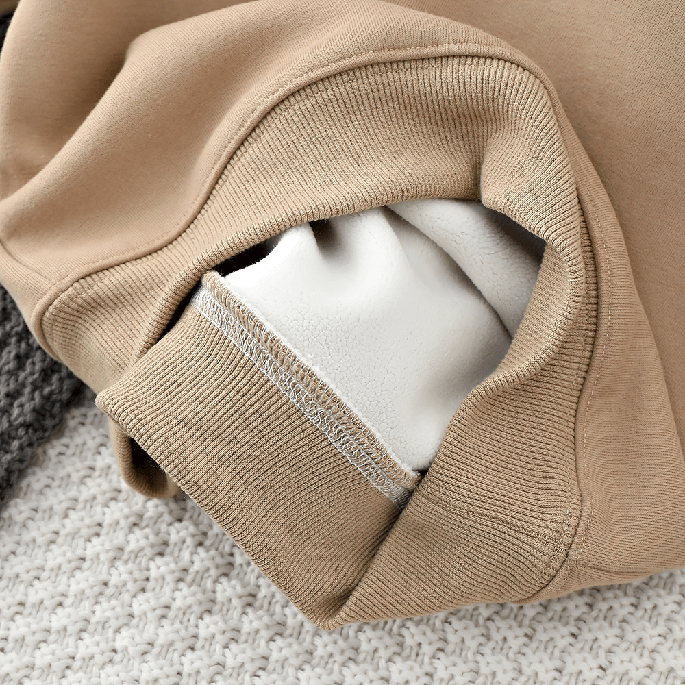 Close-up of beige Lucky Goldstar hoodie sleeve showing plush white lining, perfect for warmth and style for kids, SF3103.