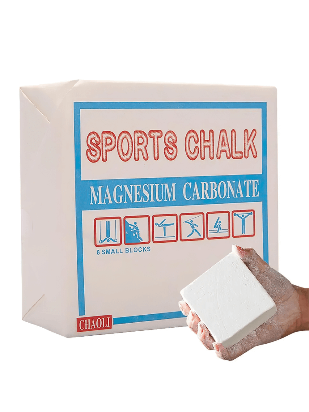 Magnesium Carbonate Sports Chalk Block - SF3557 held in hand, perfect for weightlifting, gymnastics, enhancing grip and reducing sweat.