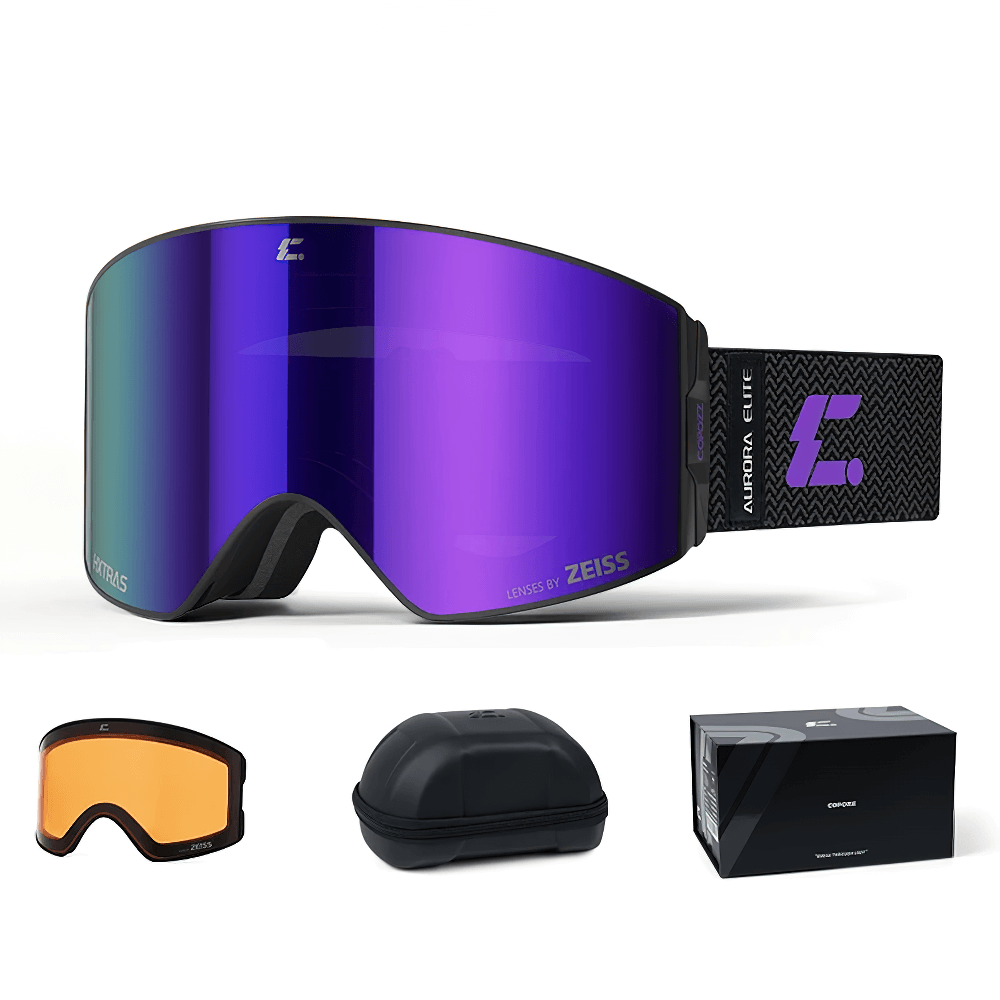 Magnetic Ski Goggles SF2571 with UV400 Zeiss lenses, MILS Magnetic System, anti-fog coating, and carrying case.