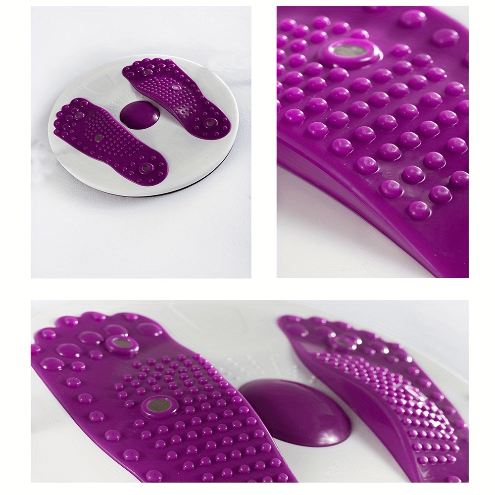 Purple magnetic twist board with acupressure nodes for balance and core workout, featuring a non-slip surface.