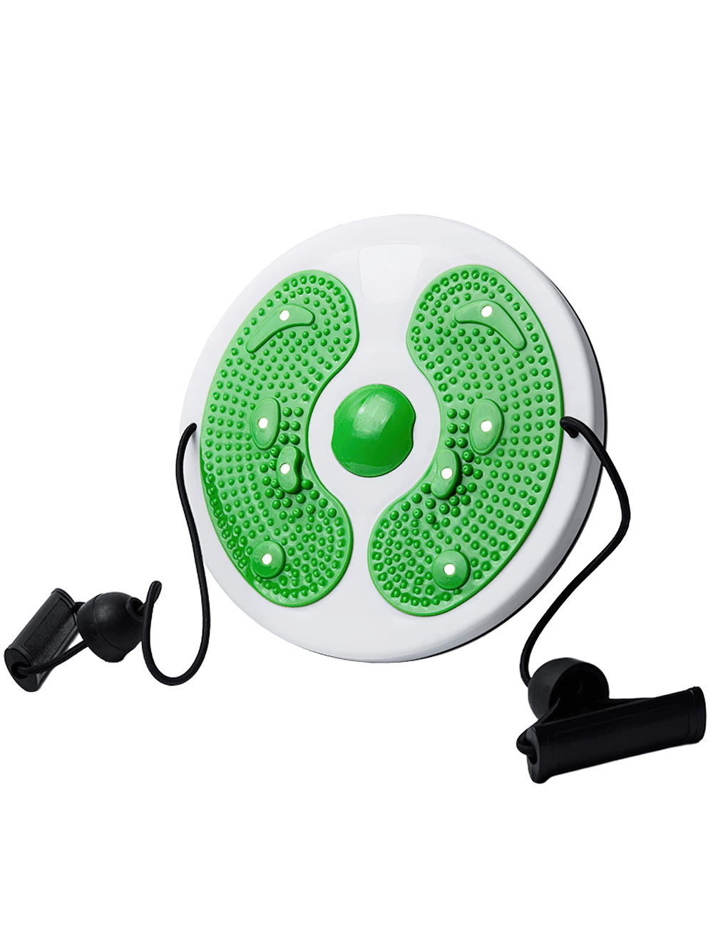 Green magnetic waist twisting disc with resistance bands for core workout and leg toning, featuring massage nodes and non-slip base.