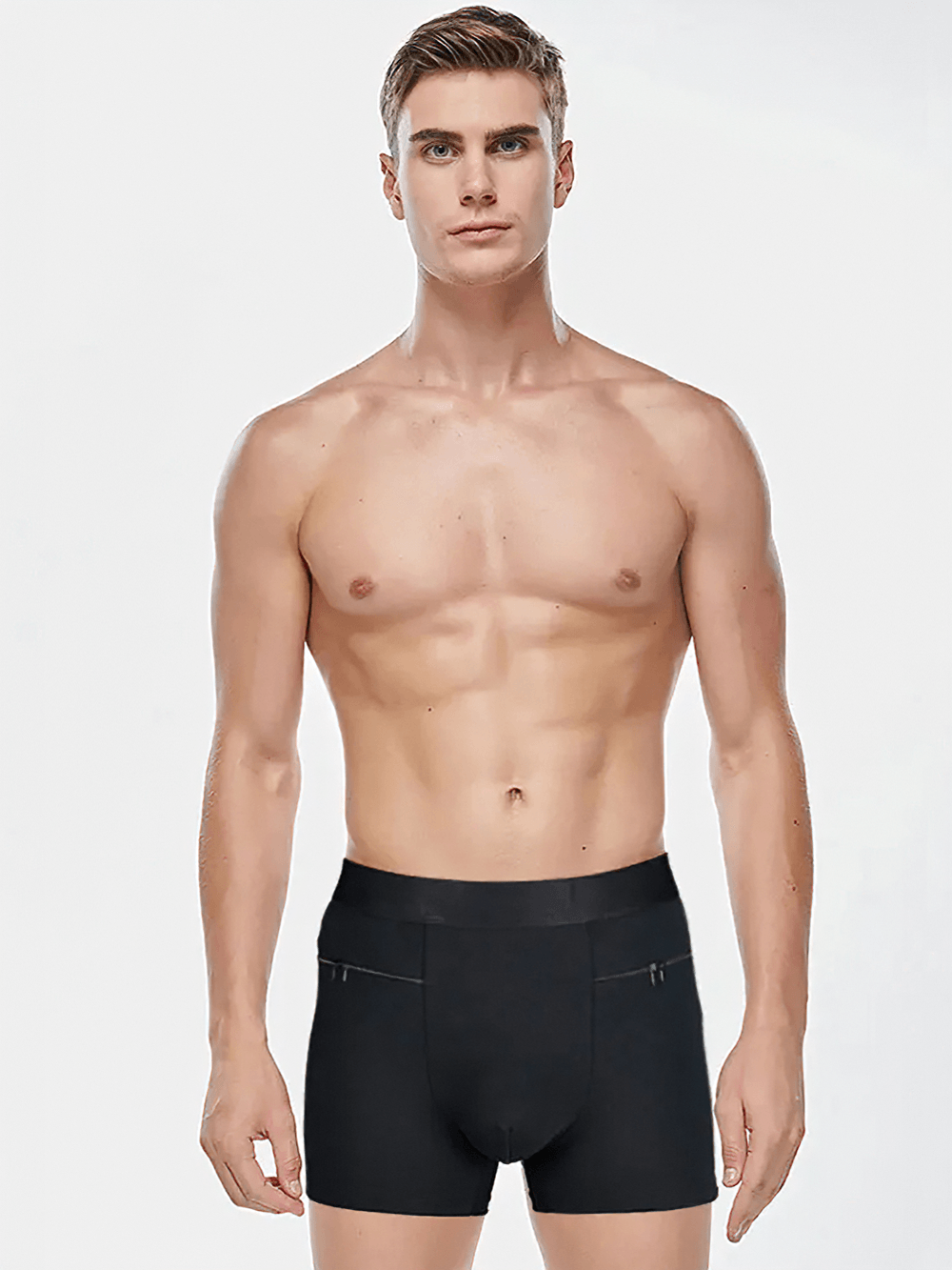 Male Boxer Briefs with Zipper Pocket Details - SF4744 on a model showcasing a sleek, modern design with functional pockets.
