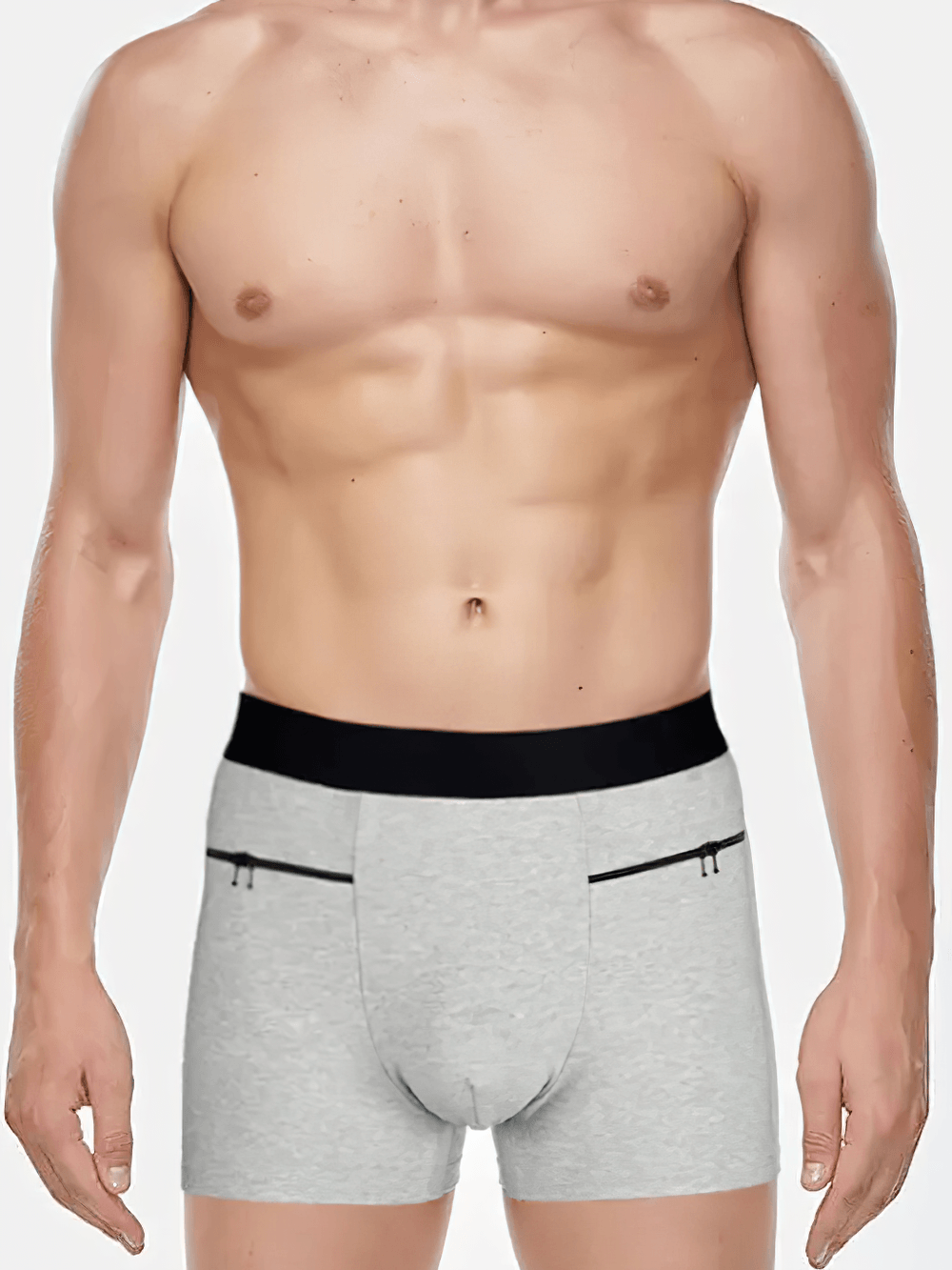 Male Boxer Briefs with Zipper Pocket Details - SF4744 on a model showcasing functional side zip pockets.
