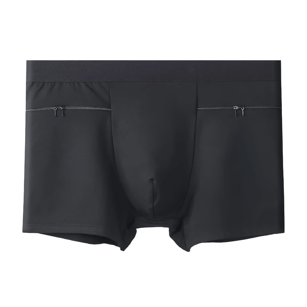 Male Boxer Briefs with Zipper Pocket Details - SF4744 in sleek black design featuring side zip pockets for functionality.