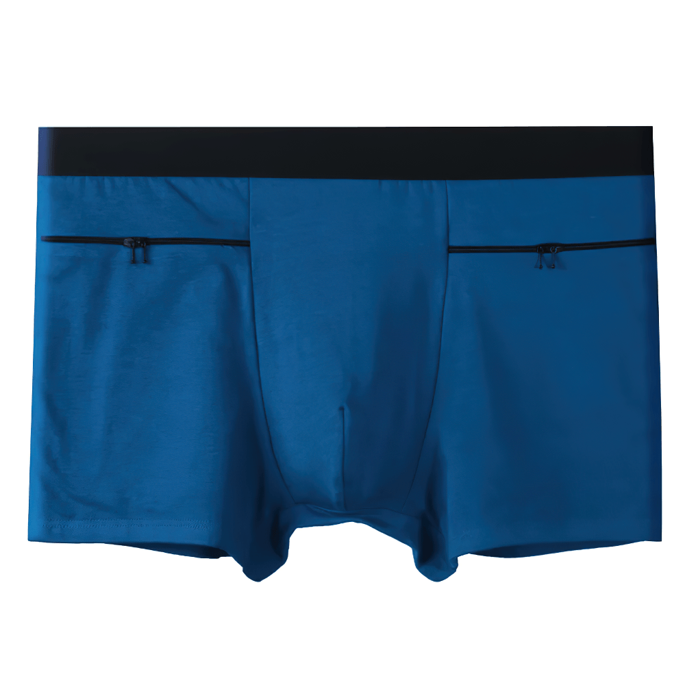 Male Boxer Briefs with Zipper Pocket Details - SF4744 in vibrant royal blue color with functional zipper pockets.