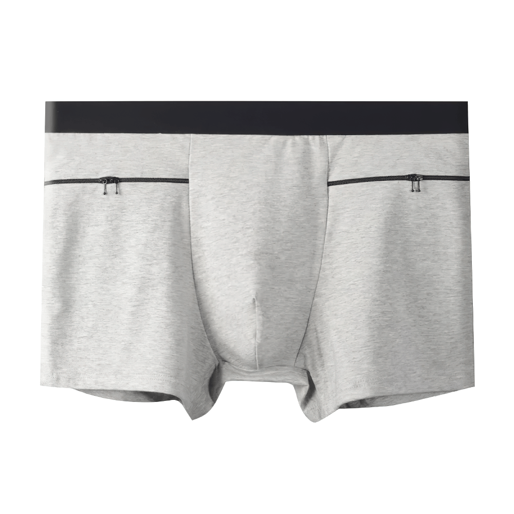 Male Boxer Briefs with Zipper Pocket Details - SF4744 in light gray, featuring side zip pockets for convenience.