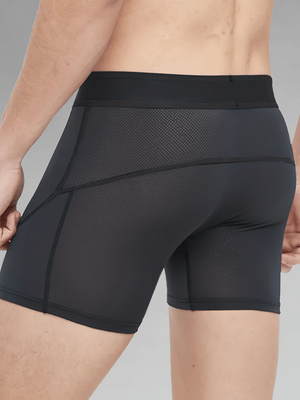 Male Breathable Ice Silk Sports Boxer Briefs - SF4751 showcasing breathable mesh texture and long leg design.