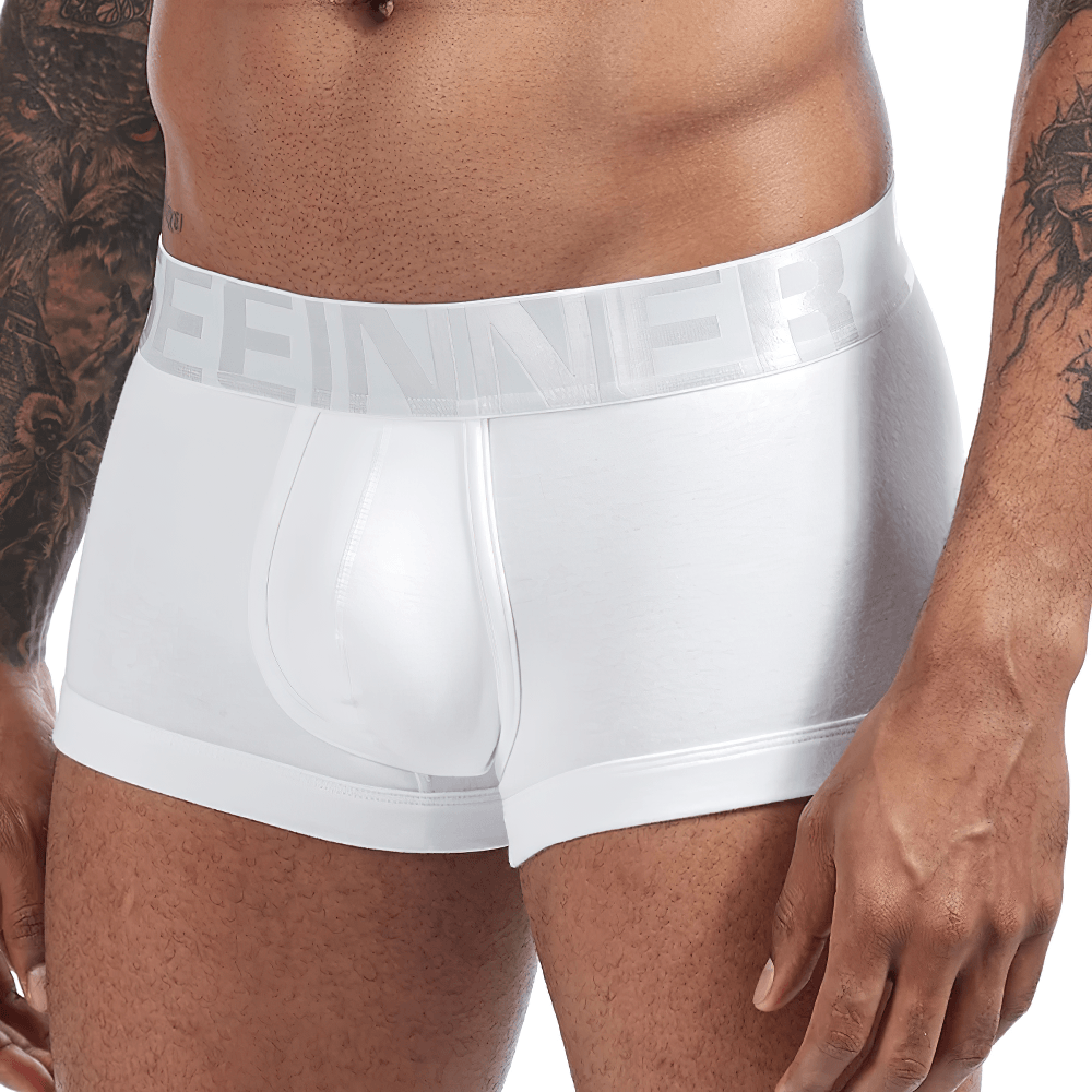 Male Cotton Boxer Briefs Low Rise Underwear - SF4710 in white with a soft fit and elastic waistband.