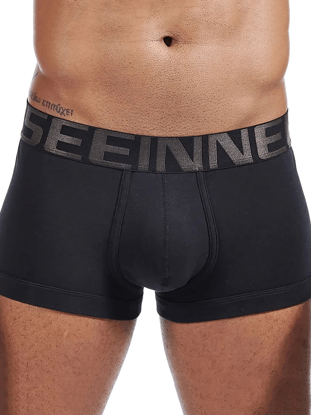 Male Cotton Boxer Briefs Low Rise Underwear - SF4710 in stylish black color with a comfortable waistband.