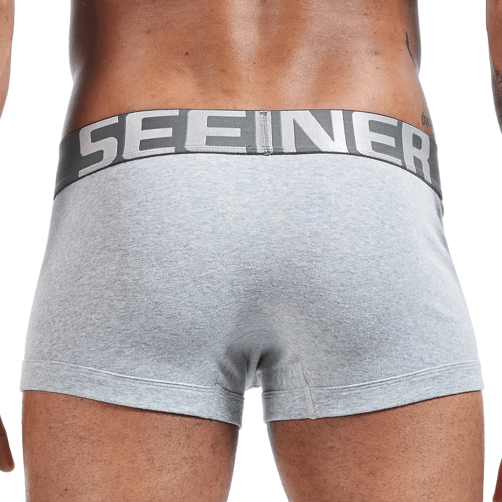 Male Cotton Boxer Briefs Low Rise Underwear - SF4710 in grey with a supportive elastic waistband view from the back.