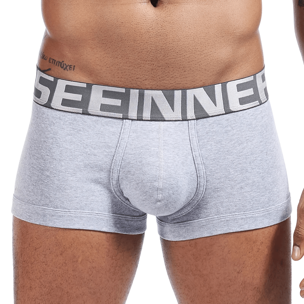 Male Cotton Boxer Briefs Low Rise Underwear - SF4710 in gray with elastic waistband.
