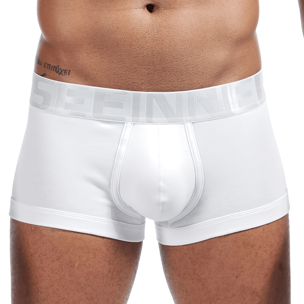 Male Cotton Boxer Briefs Low Rise Underwear - SF4710 in white with a supportive contoured pouch and elastic waistband
