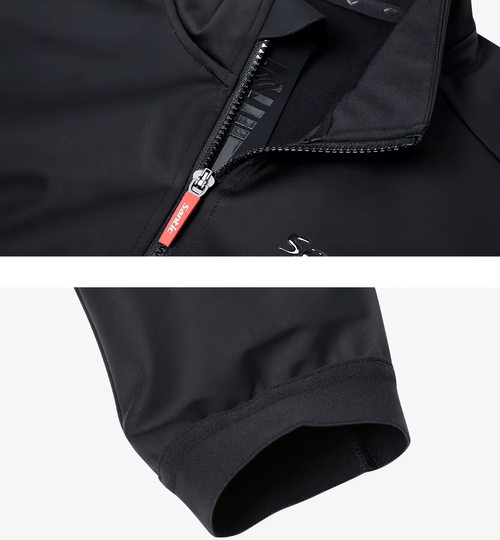 Close-up of thermal fleece cycling jacket with full-length zipper and cuff detail, part of men's winter cycling set SF2600.