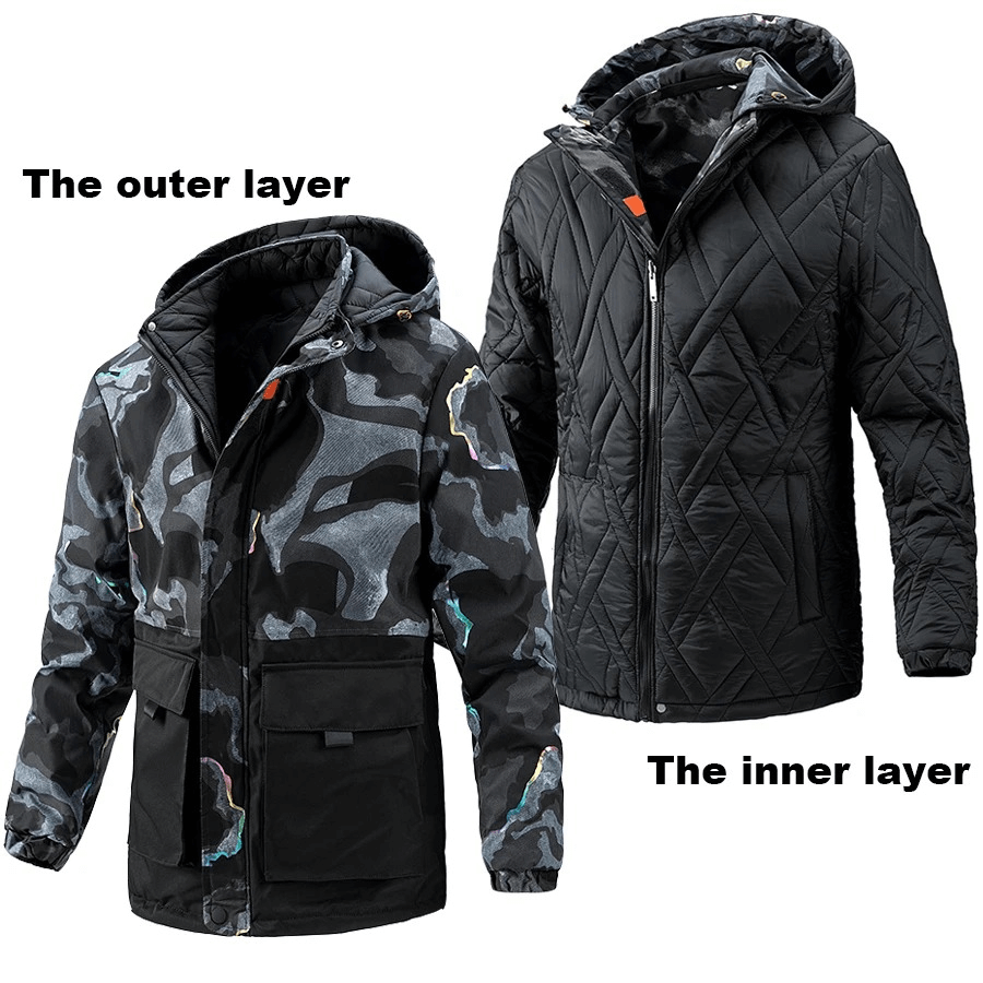 Male Double-Sided Hooded Ski Jacket with Patch Pockets - SF1888