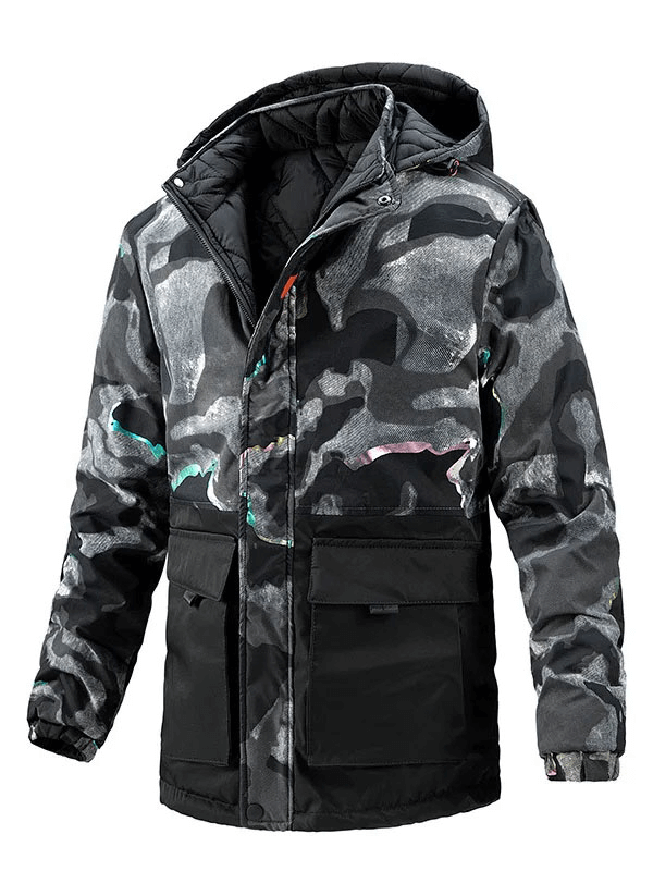 Male Double-Sided Hooded Ski Jacket with Patch Pockets - SF1888