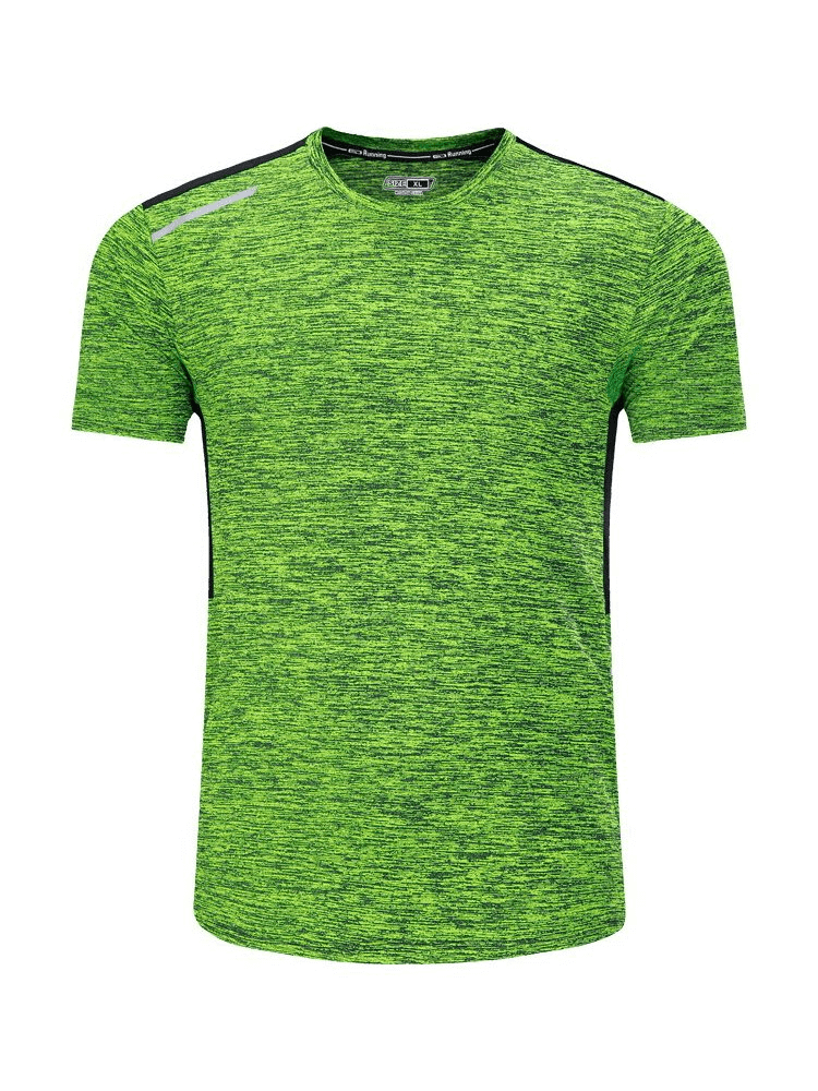 Vibrant green breathable short sleeve sports T-shirt for men, SF1509. Ideal for workouts with elastic, quick-dry polyester material.