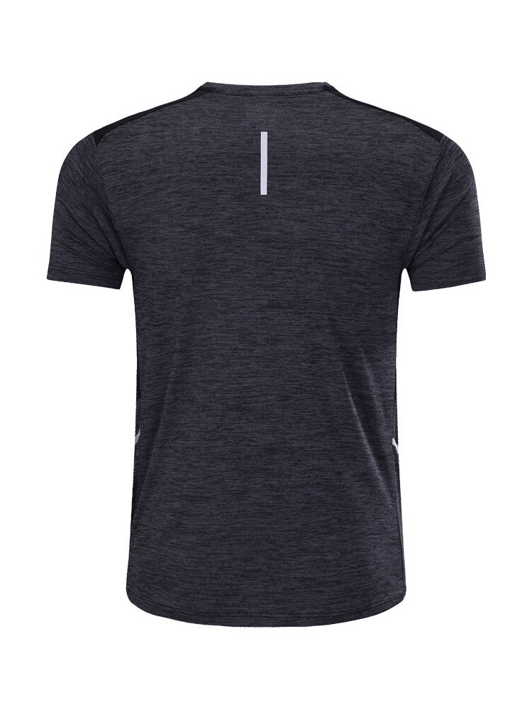 Back view of a black Male Elastic Breathable Short Sleeves Sports T-Shirt - SF1509, featuring quick-dry polyester material.