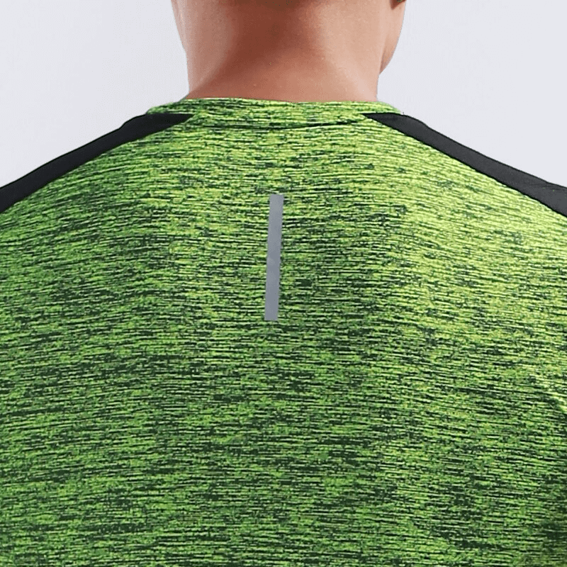 Back view of green breathable elastic sports T-shirt for men SF1509, featuring quick-dry polyester fabric ideal for athletes.