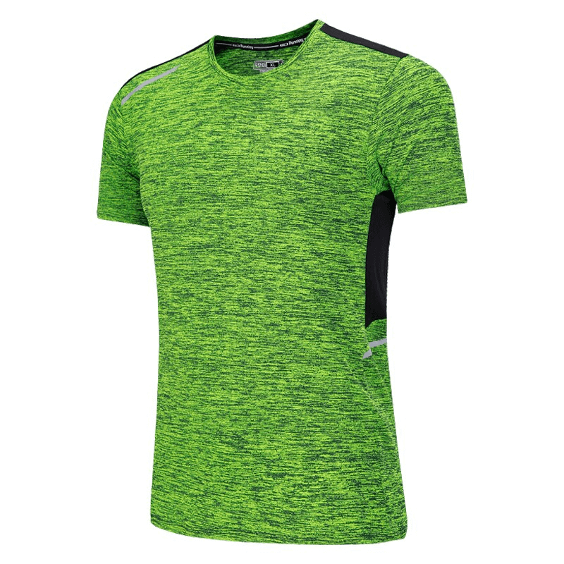 Green male elastic breathable short sleeves sports T-shirt SF1509, perfect for workouts, quick-dry polyester, muscle fit.