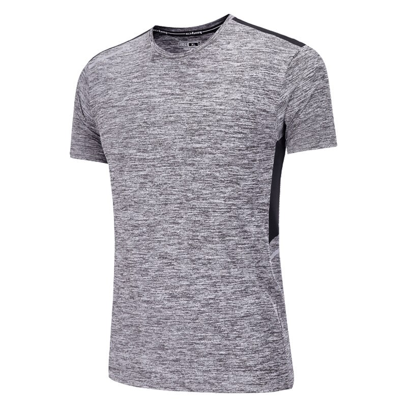Grey male elastic breathable short sleeves sports T-shirt SF1509 made from quick-dry polyester for comfortable athletic wear.