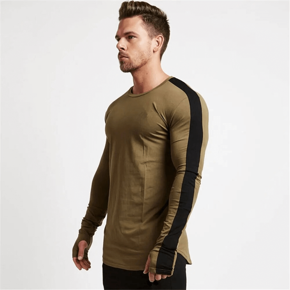Male Gym Workout O-Neck Long Sleeves Skinny Top - SF1590
