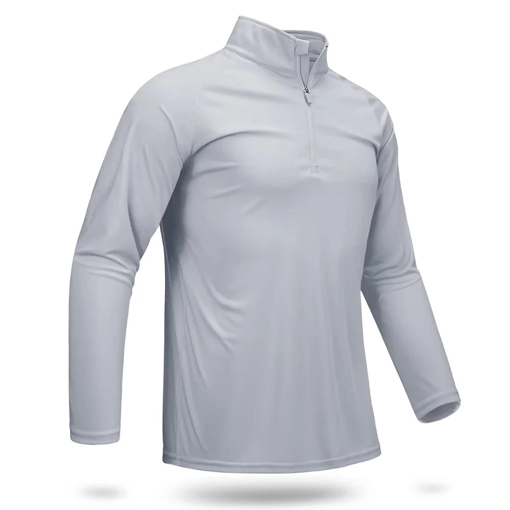 Men's long sleeve quick-dry performance top with UV protection, perfect for hiking and fishing. Lightweight and breathable stretch fabric.