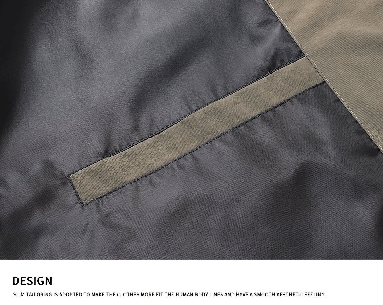 Close-up of the black and beige patchwork design on the Men's Windproof Outdoor Jacket SF2289.