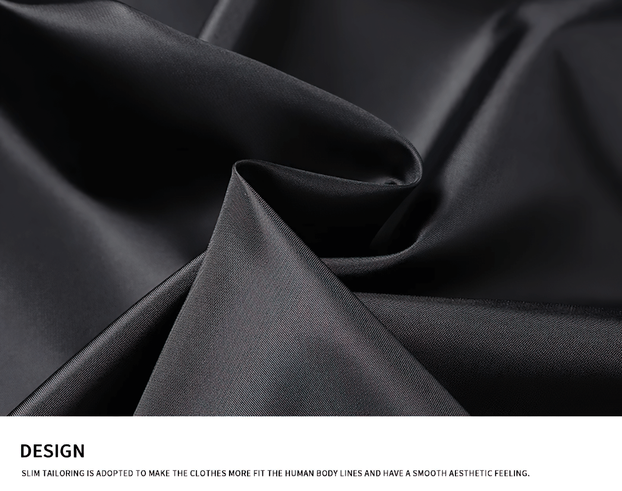 Close-up of black waterproof and windproof polyester fabric for outdoor jackets.