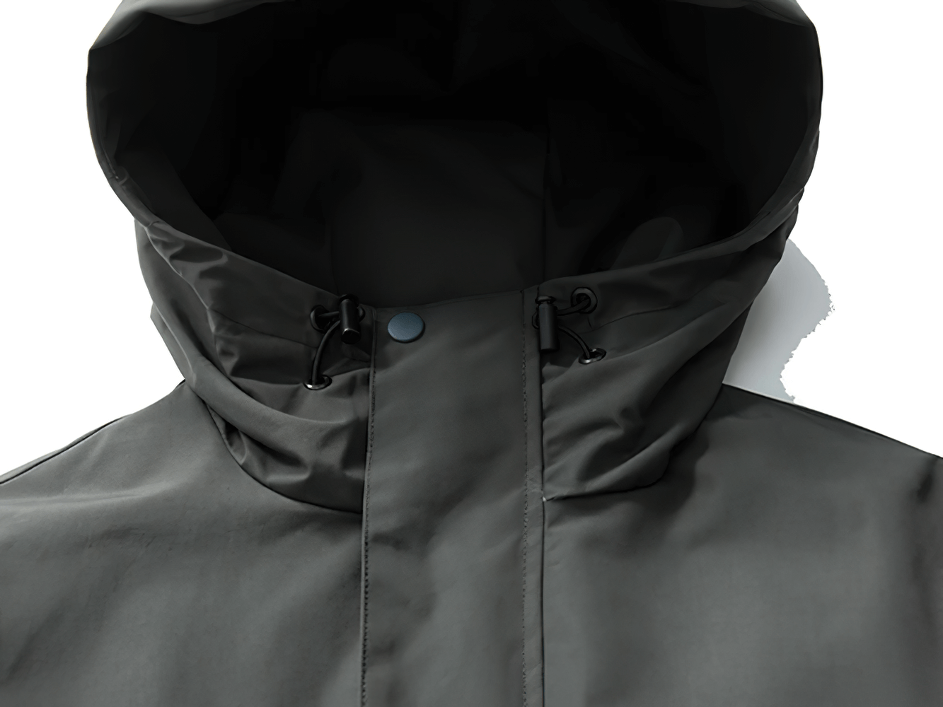 Close-up of a hooded windproof jacket in black with a zipper closure, part of the Male Outdoor Multi-Pocket Jacket SF2268 collection.