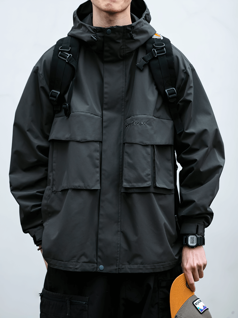 Male outdoor windproof hooded jacket SF2268 with multi-pocket design, ideal for spring adventures and versatile style.