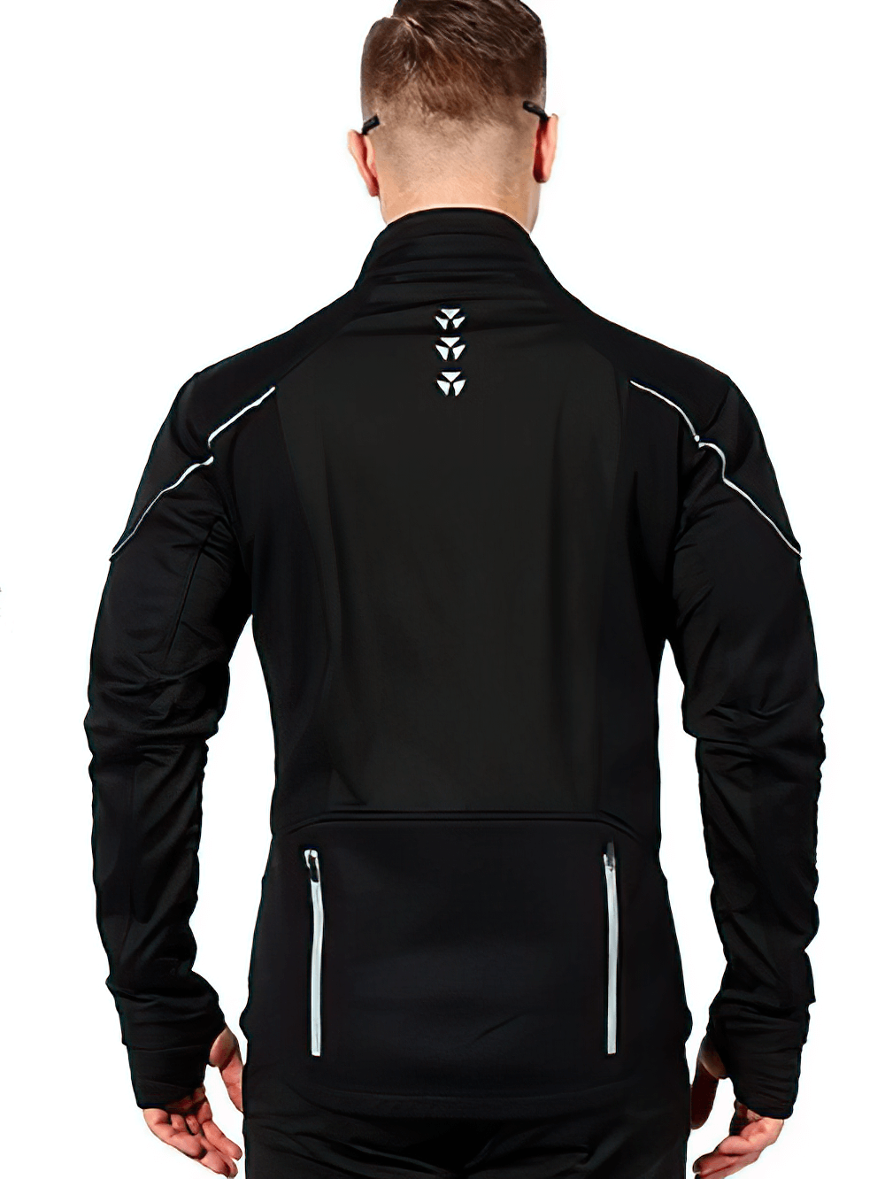 Men's polar fleece cycling jacket with reflective details, long sleeves, and full-length zipper for warmth and safety during night rides.