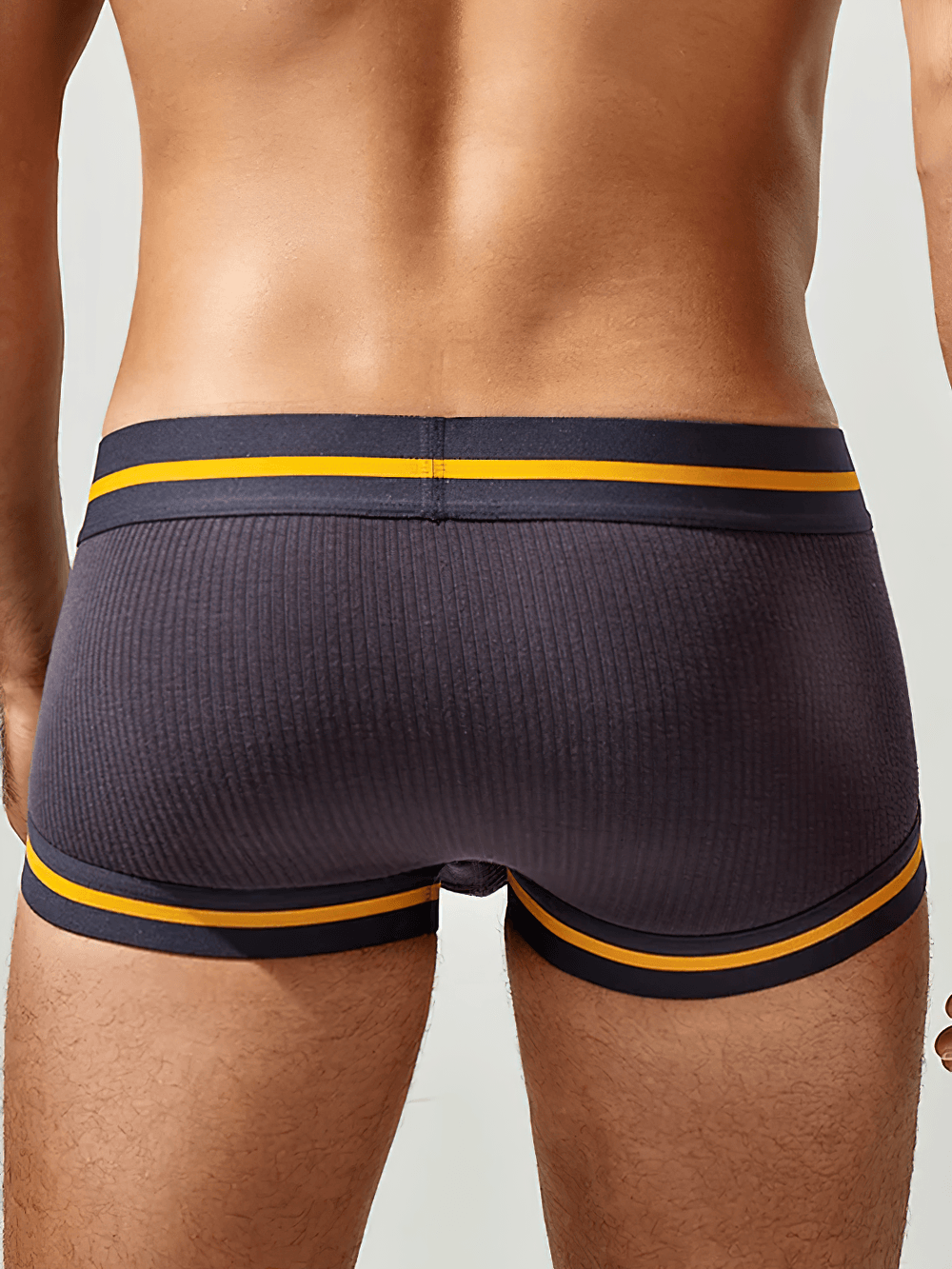 Male Ribbed Athletic Boxer Shorts With Stripe Trim - SF4678 shown from the back view, showcasing sleek fit and sporty design.