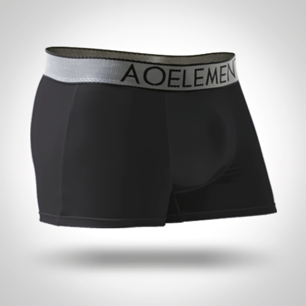 Male U-Convex Pouch Boxer Briefs with Waistband - SF4708 in black with silver waistband.