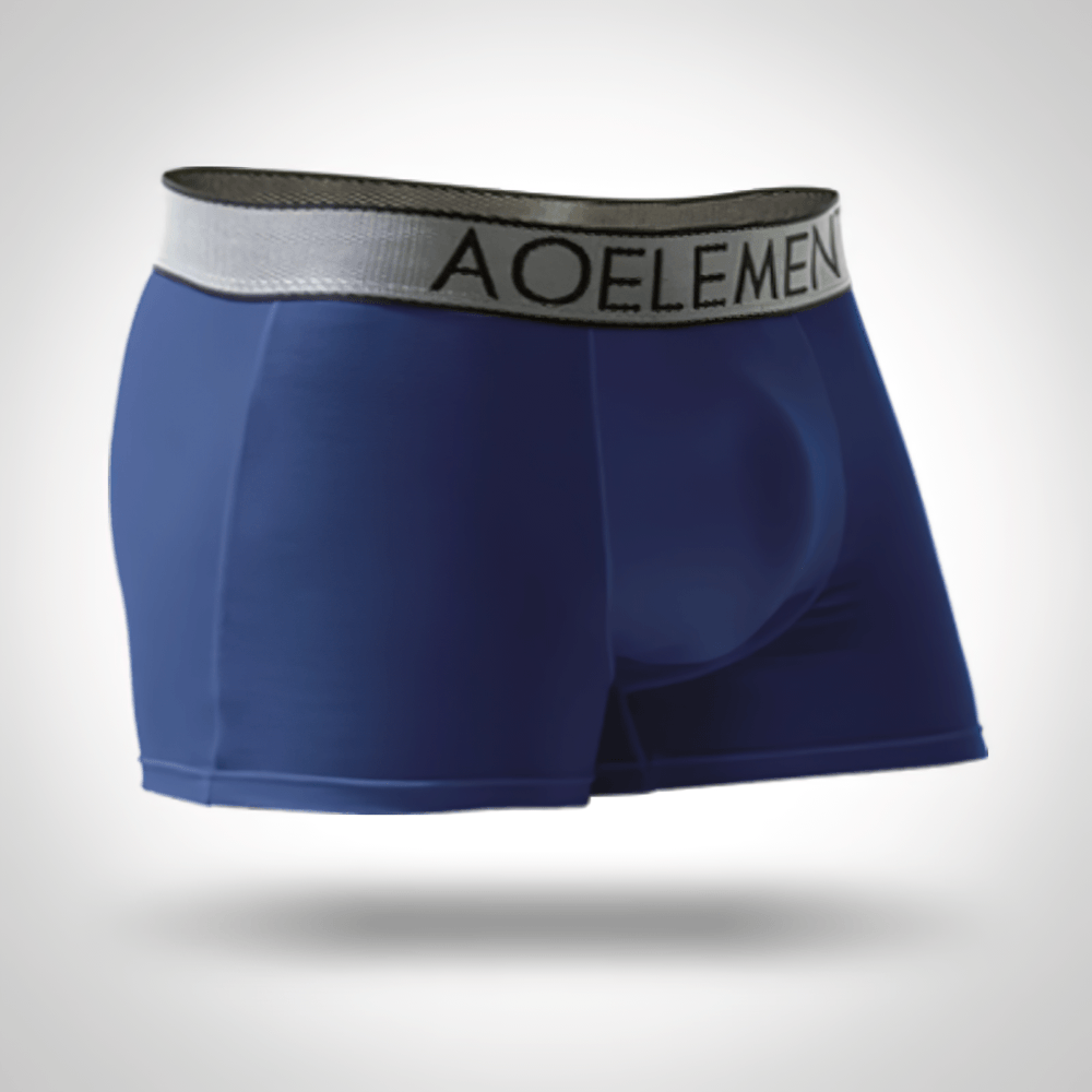 Male U-Convex Pouch Boxer Briefs with Waistband - SF4708 in navy blue showcasing bullet-type support.