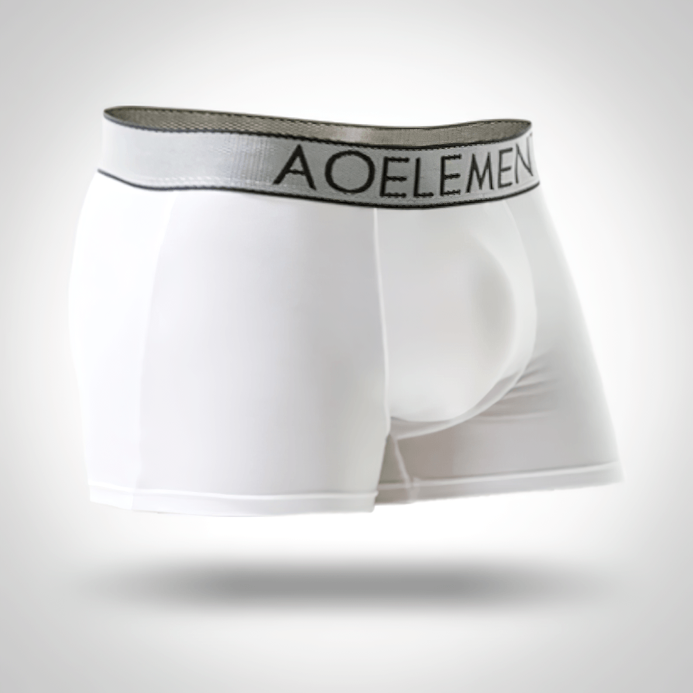 Male U-Convex Pouch Boxer Briefs with Waistband - SF4708 in sleek white with supportive pouch.
