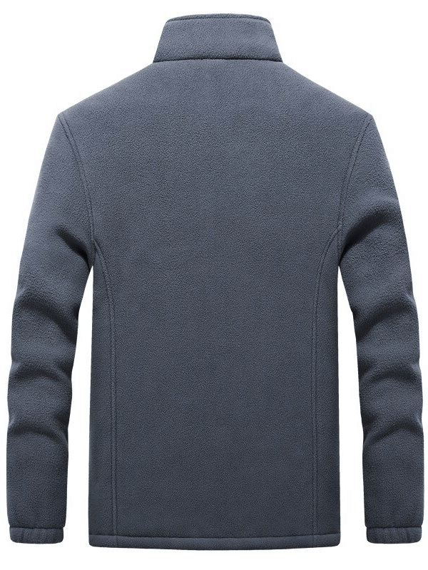 Men's warm fleece jacket with zipper stand collar, rear view. SF1538, polyester, cozy winter wear, cold weather protection.