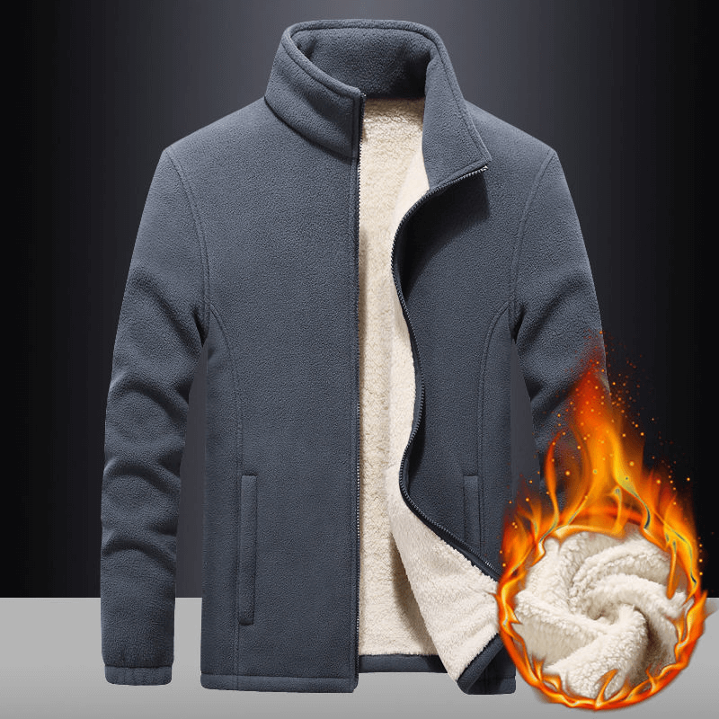 Men's Warm Fleece Jacket with Zipper Stand Collar SF1538, optimal for cold weather, 100% polyester, cozy and insulating.