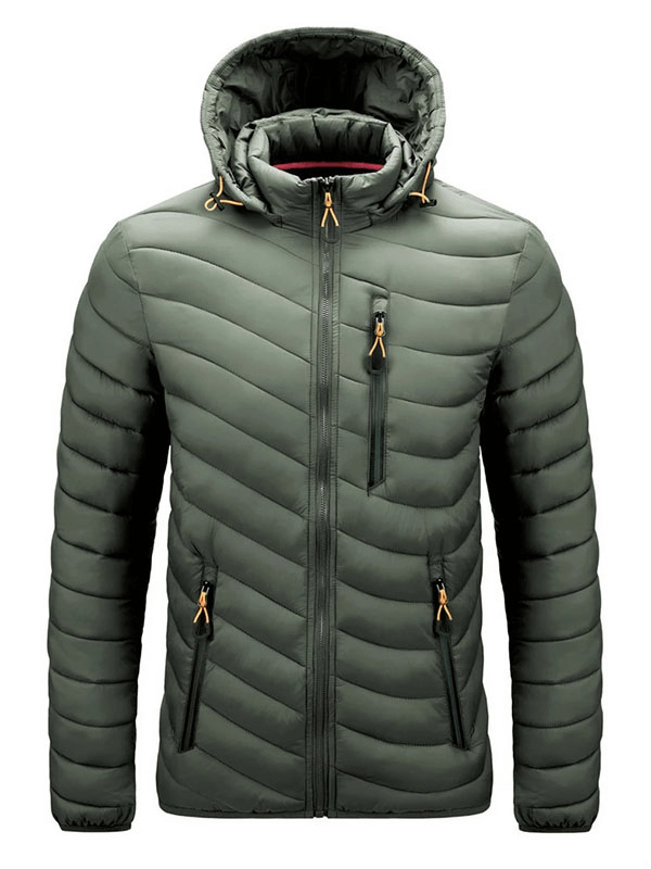 Men's warm jacket with removable hood and pockets, SF1865, windproof, breathable polyester, in stylish green.