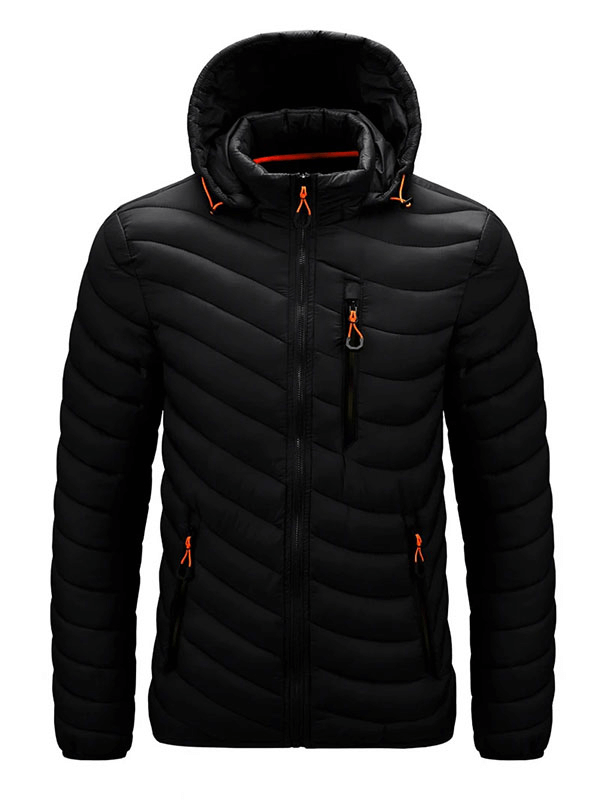 Black male warm jacket with pockets and removable hood, anti-pilling polyester, windproof design for winter - SF1865