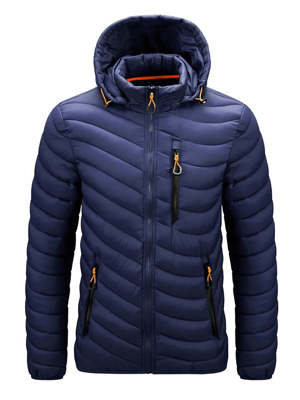 Stylish male jacket with removable hood, pockets, and zip closure, ultra-warm and windproof. Perfect for winter adventures - SF1865.
