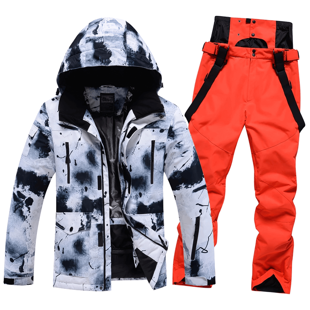 Men's durable ski jacket and pants set SF2068, waterproof and windproof for winter sports. Stylish design with thermal lining.